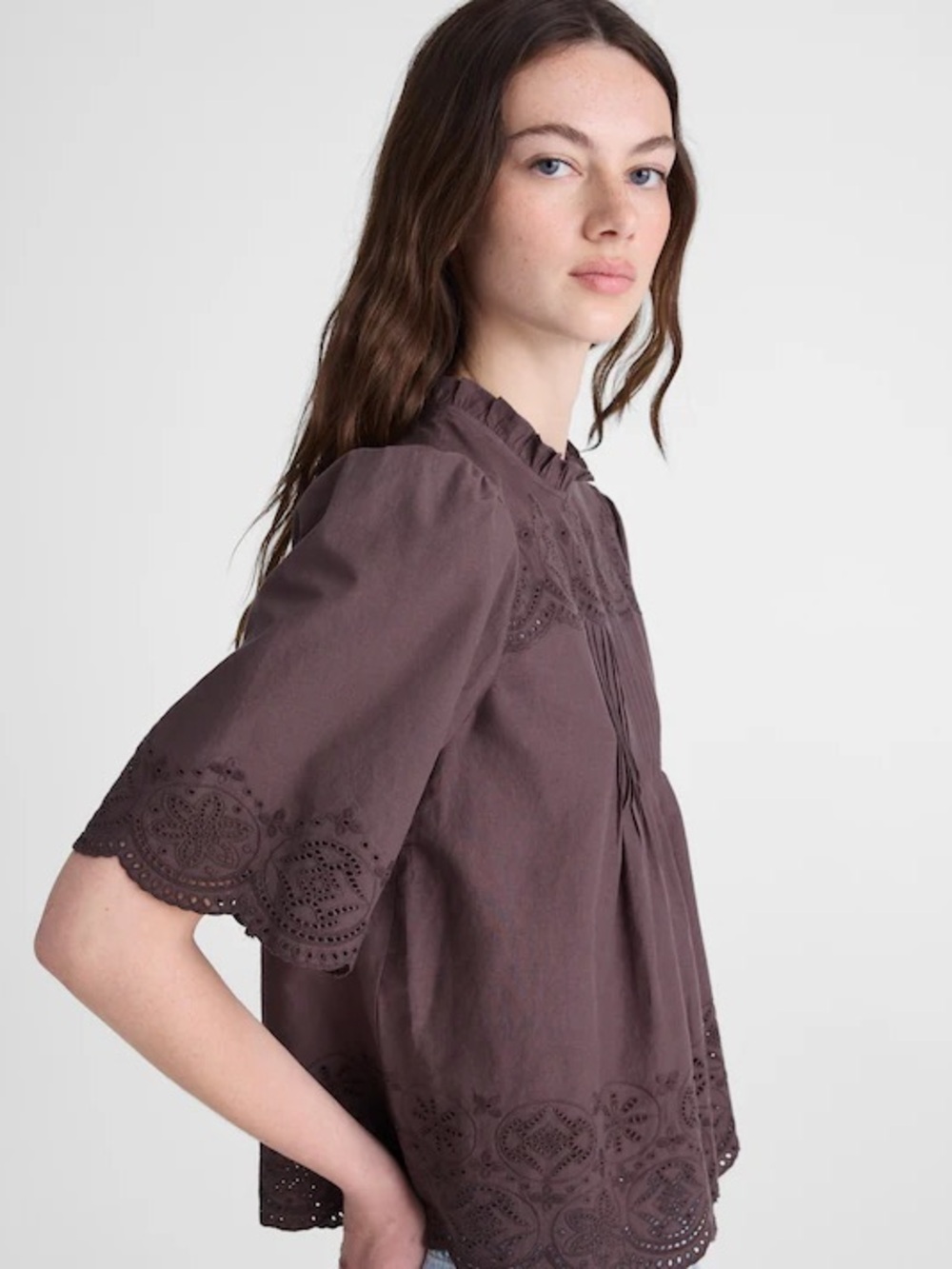 NWT madewell Embroidered Pintuck High-Neck Top - Picture 5 of 6